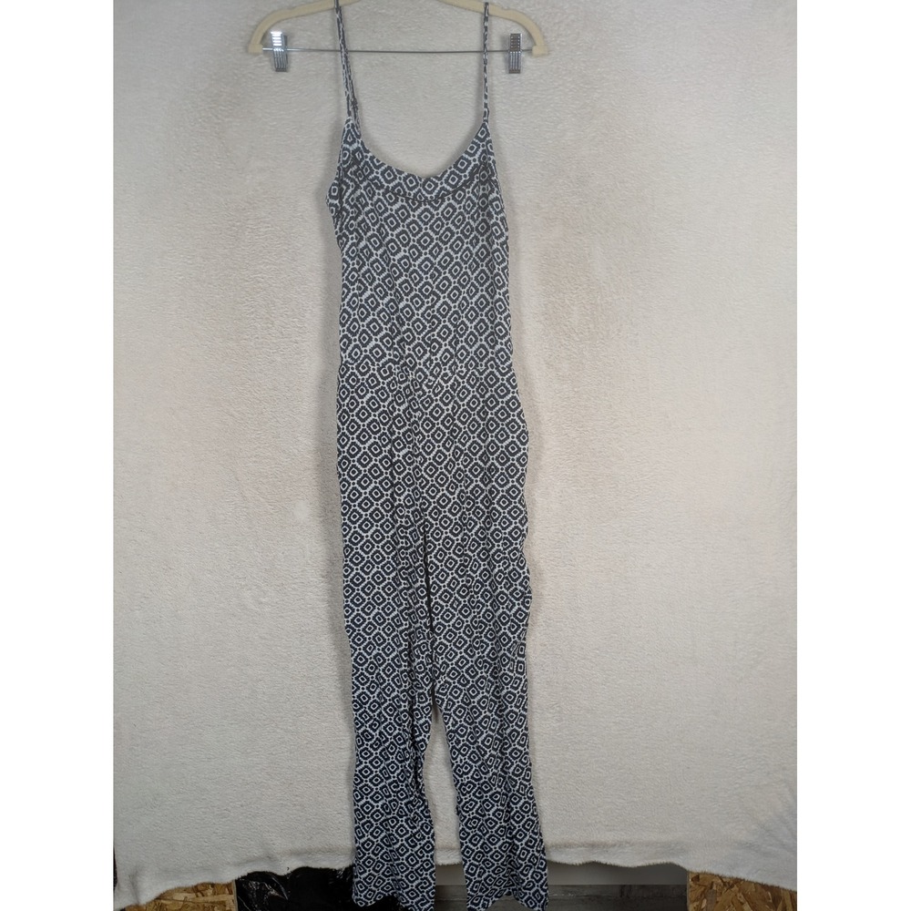 Loft Jumpsuit Women's Size S Navy White Geometric Sleeveless Wide Leg Casual